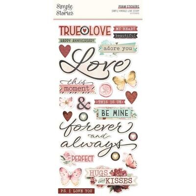 Simple Stories - Simple Vintage - Love Story Collection - Foam Stickers - 6&quot; x 12&quot; sheets - VLO21429 - 2 sheets - 50 pcs