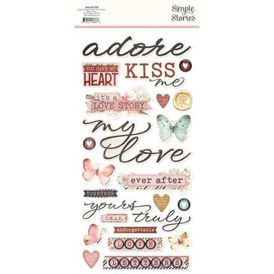 Simple Stories - Simple Vintage - Love Story Collection - Foam Stickers - 6" x 12" sheets - VLO21429 - 2 sheets - 50 pcs