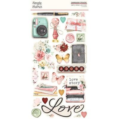 Simple Stories - Simple Vintage - Love Story Collection - 6&quot; x 12&quot; Chipboard Stickers - VLO21421 - 26 pcs