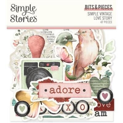 Simple Stories - Bits &amp; Pieces -  Die Cuts - Simple Vintage - Love Story Collection - Bits &amp; Pieces - Die Cuts - VLO21422 - 47 pcs