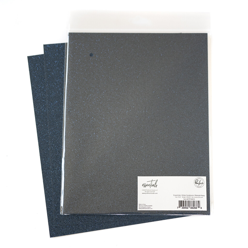 PinkFresh Studio - Essentials - Glitter Cardstock - 8.5&quot; x 11&quot; - Midnight Navy - PF150ES - 6 sheets