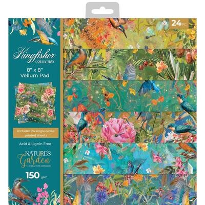 Crafters Companion - Nature&#39;s Garden - Kingfisher Collection - Vellum Paper Pad - 8&quot; x 8&quot; - KVELPAD8 - 24 sheets
