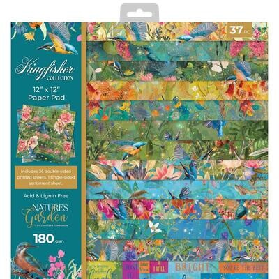 Crafters Companion - Nature&#39;s Garden - Kingfisher Collection - 12 x 12 Paper Pad - GFKPAD12