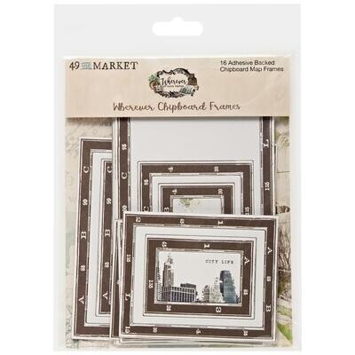 49 &amp; Market - Wherever Collection - Chipboard - Map Frame Set - WHE26146 - 16 pcs