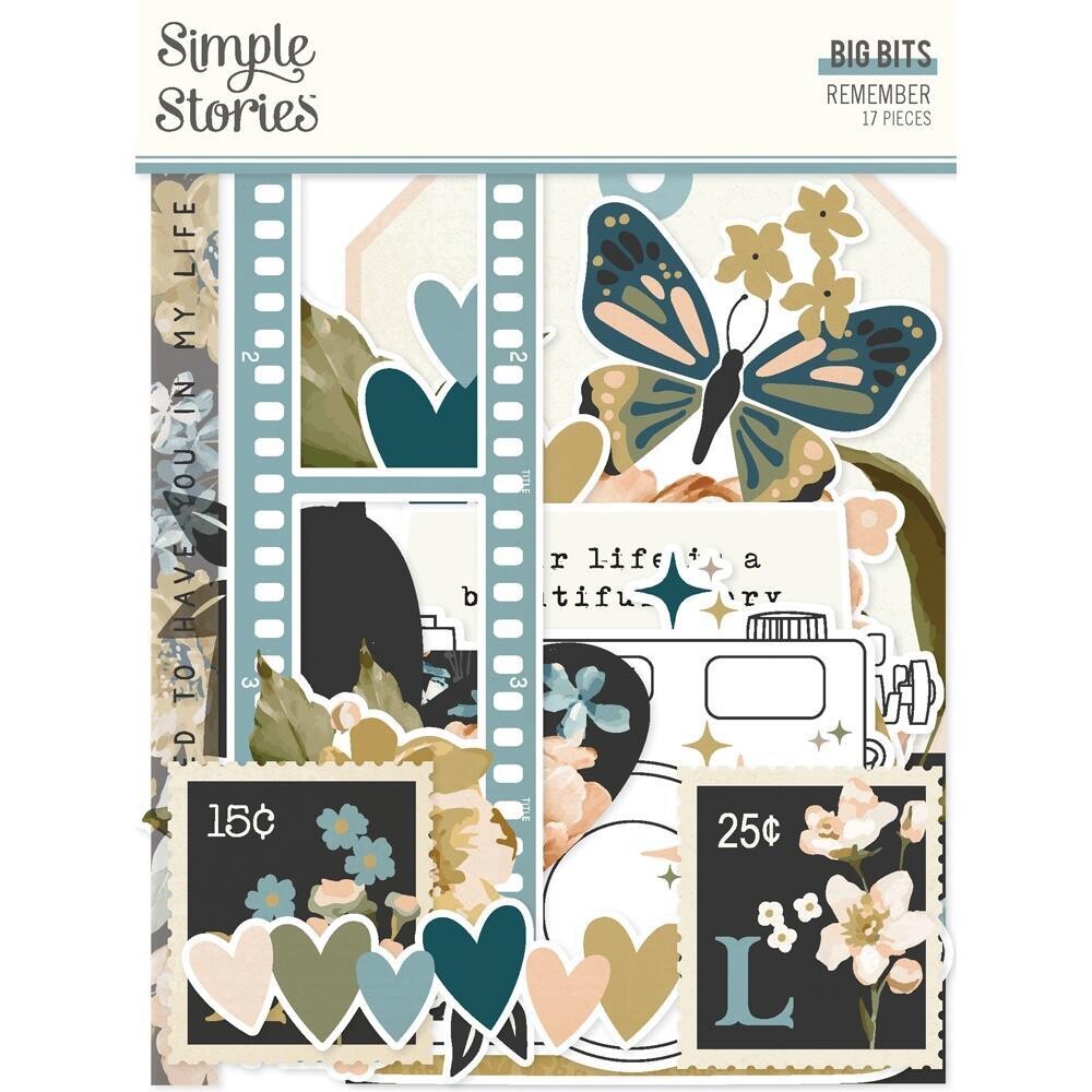 Simple Stories - Remember Collection - Bits &amp; Pieces -  Die Cuts - Big Bits - REM21521 - 17 pcs