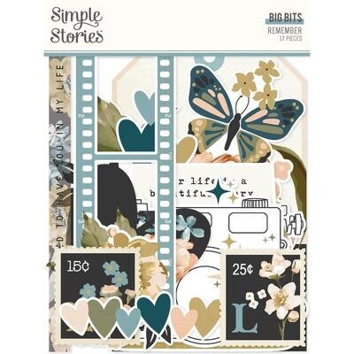 Simple Stories - Remember Collection - Bits &amp; Pieces -  Die Cuts - Big Bits - REM21521 - 17 pcs