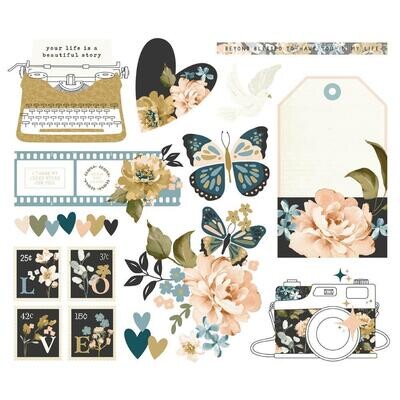 Simple Stories - Remember Collection - Bits &amp; Pieces -  Die Cuts - Big Bits - REM21521 - 17 pcs