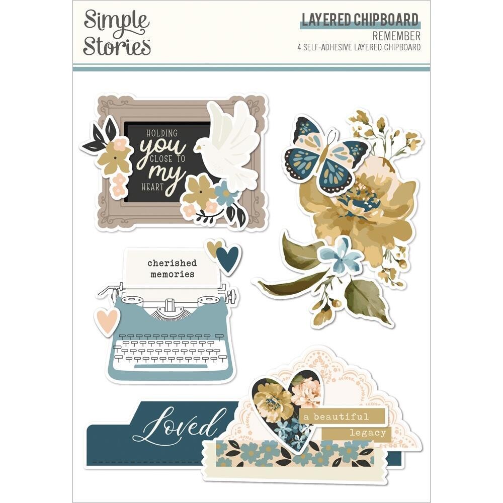 Simple Stories - Remember Collection - Layered Chipboard - REM21523 - 4pcs