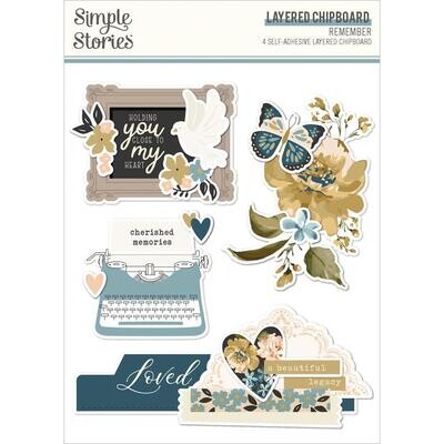 Simple Stories - Remember Collection - Layered Chipboard - REM21523 - 4pcs