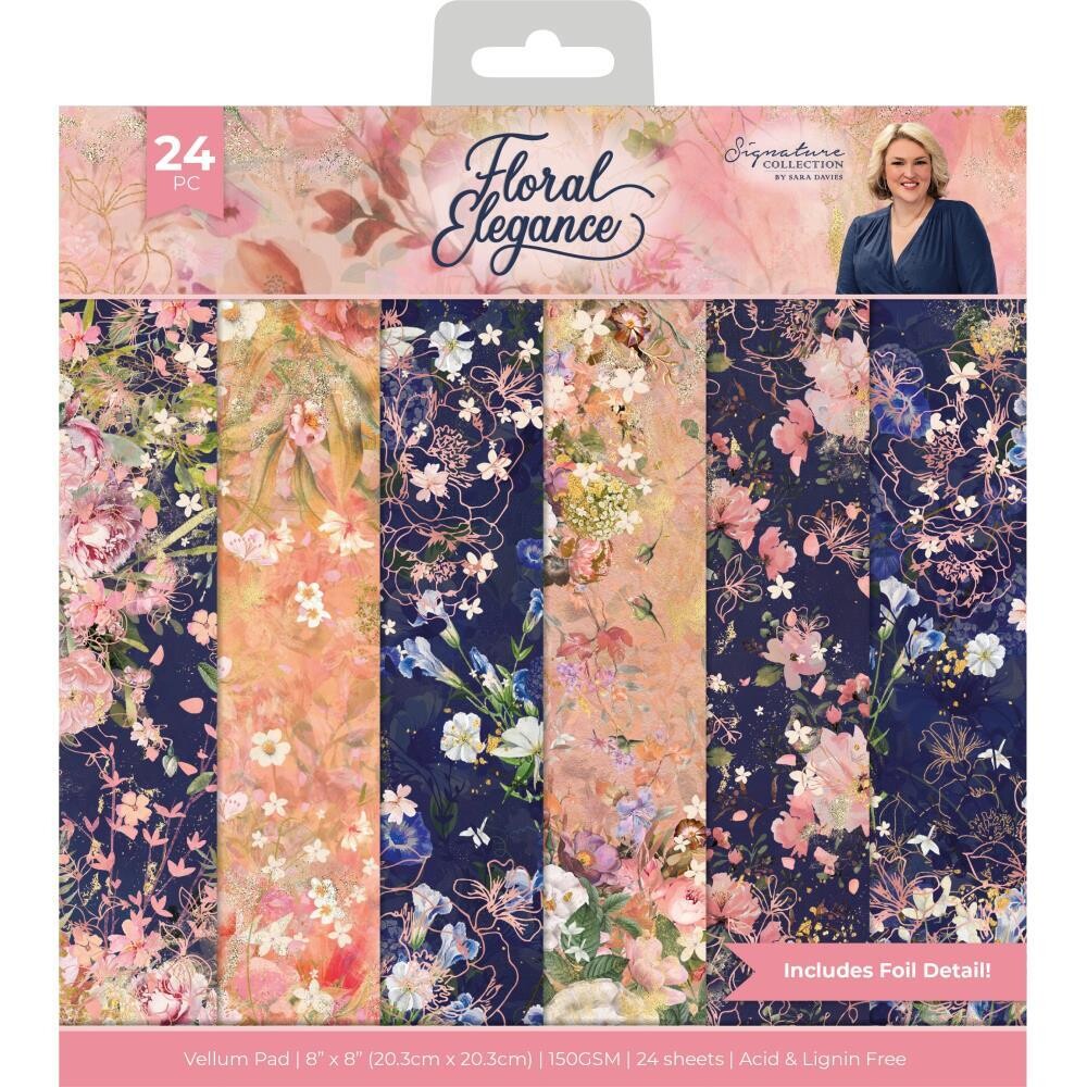 Crafters Companion - Nature&#39;s Garden Collection -  Floral Elegance - 8 x 8 Vellum Pad - Signature Collection By Sara Davies - EFOILTR8