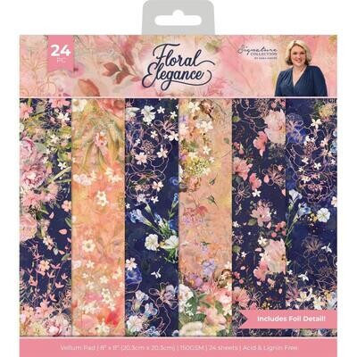 Crafters Companion - Nature's Garden Collection - Floral Elegance - 8 x 8 Vellum Pad - Signature Collection By Sara Davies - EFOILTR8