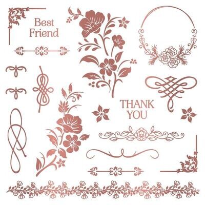 Crafters Companion - Nature's Garden Collection - Floral Elegance - 8 x 8 - Foil Rub On Transfers - EFOILTR8