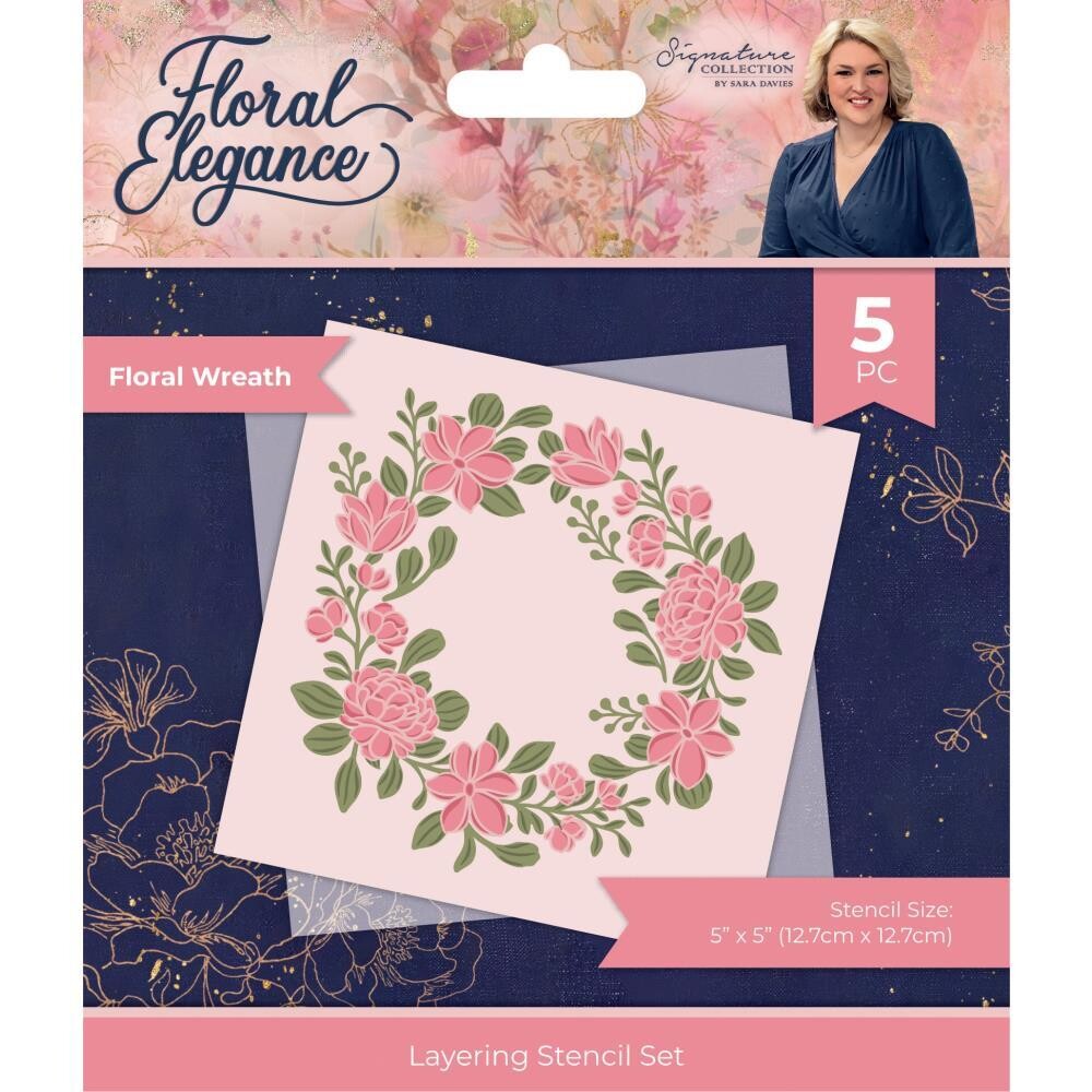 Crafters Companion - Nature&#39;s Garden Collection - Floral Elegance - 5 x 5 Stencil - Signature Collection by Sara Davies - SFEDPAD6