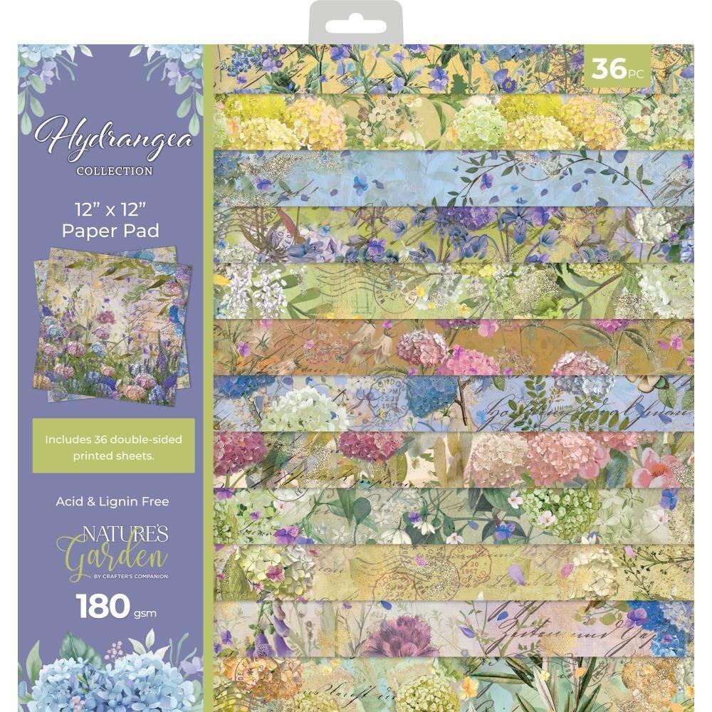 Crafters Companion - Nature&#39;s Garden Collection - Hydrangea - 12 x 12 Paper Pad - GYHPAD12