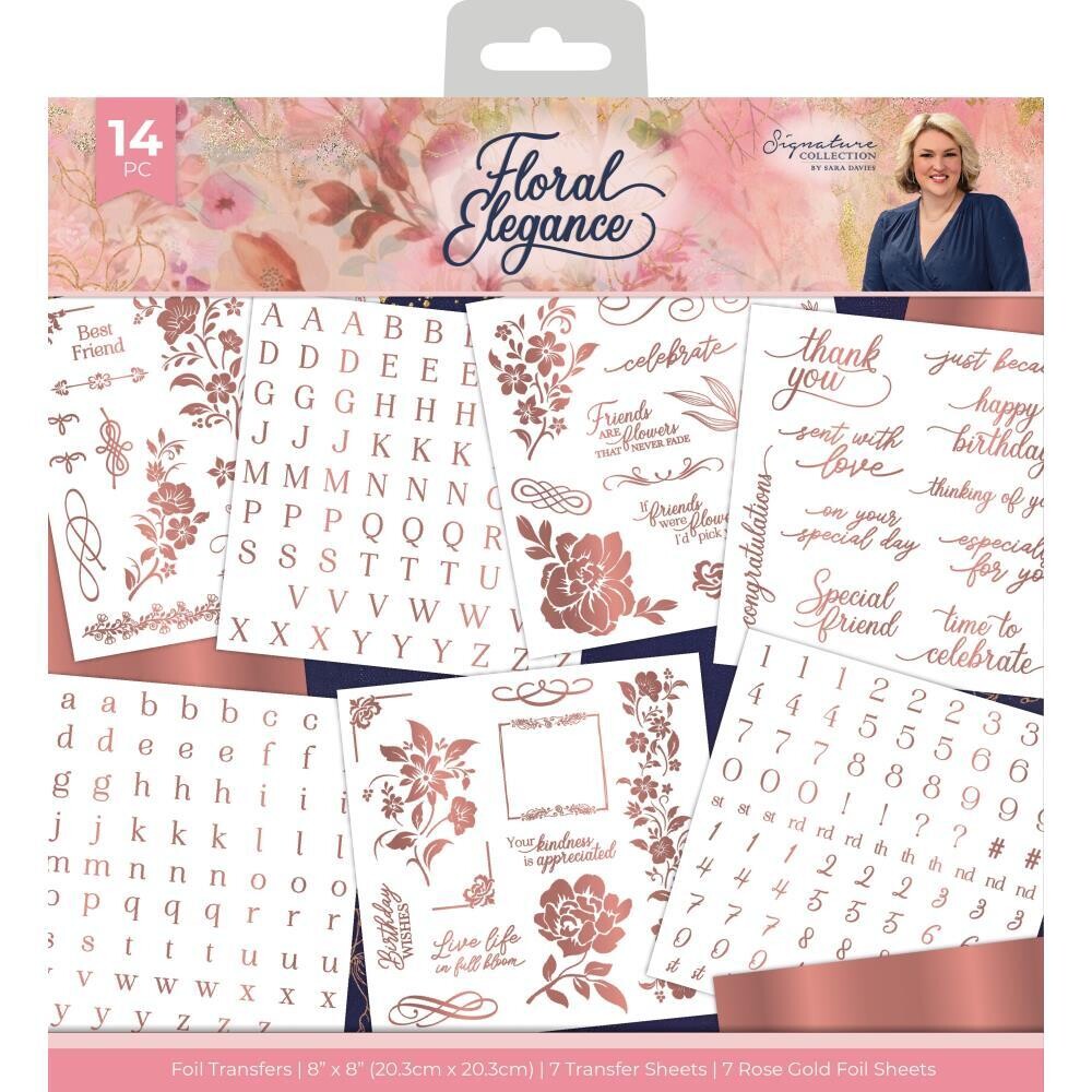 Crafters Companion - Nature&#39;s Garden Collection - Floral Elegance - 8 x 8 - Foil Rub On Transfers - EFOILTR8