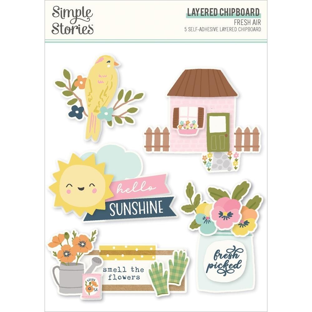 Simple Stories - Fresh Air Collection - Bits &amp; Pieces - Die Cuts - Layered Chipboard - FRA21621 - 5pcs