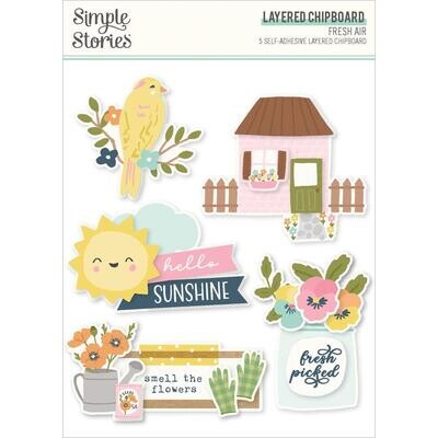 Simple Stories - Fresh Air Collection - Bits &amp; Pieces - Die Cuts - Layered Chipboard - FRA21621 - 5pcs