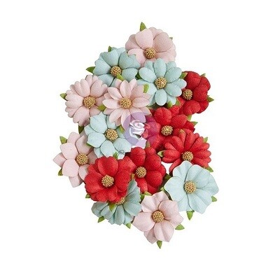 Prima Marketing - Mulberry Paper Flowers - Candy Cane Lane Collection - 25 - 661885- 15 pcs