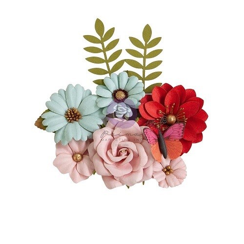 Prima Marketing - Mulberry Paper Flowers - Candy Cane Lane Collection - Magical December - 661878 - 9 pcs