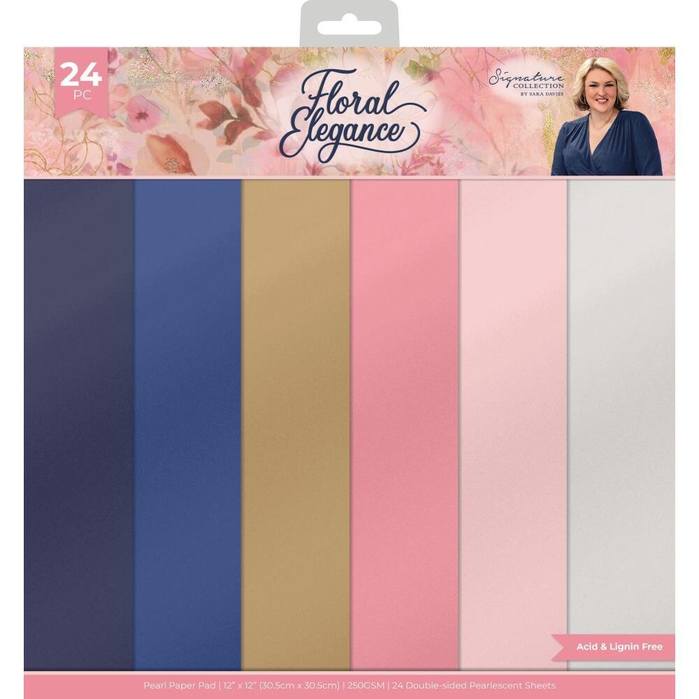 Crafters Companion - Sara Davies Signature Collection - Floral Elegance - Pearl Paper Pad - 12 x 12 - FEPPAD12