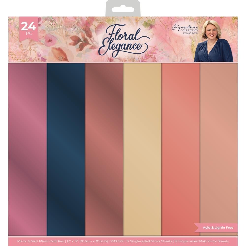 Crafters Companion - Sara Davies Signature Collection - Floral Elegance - Mirror Paper Pad - 12 x 12 -SFEMMP12 -24 sheets