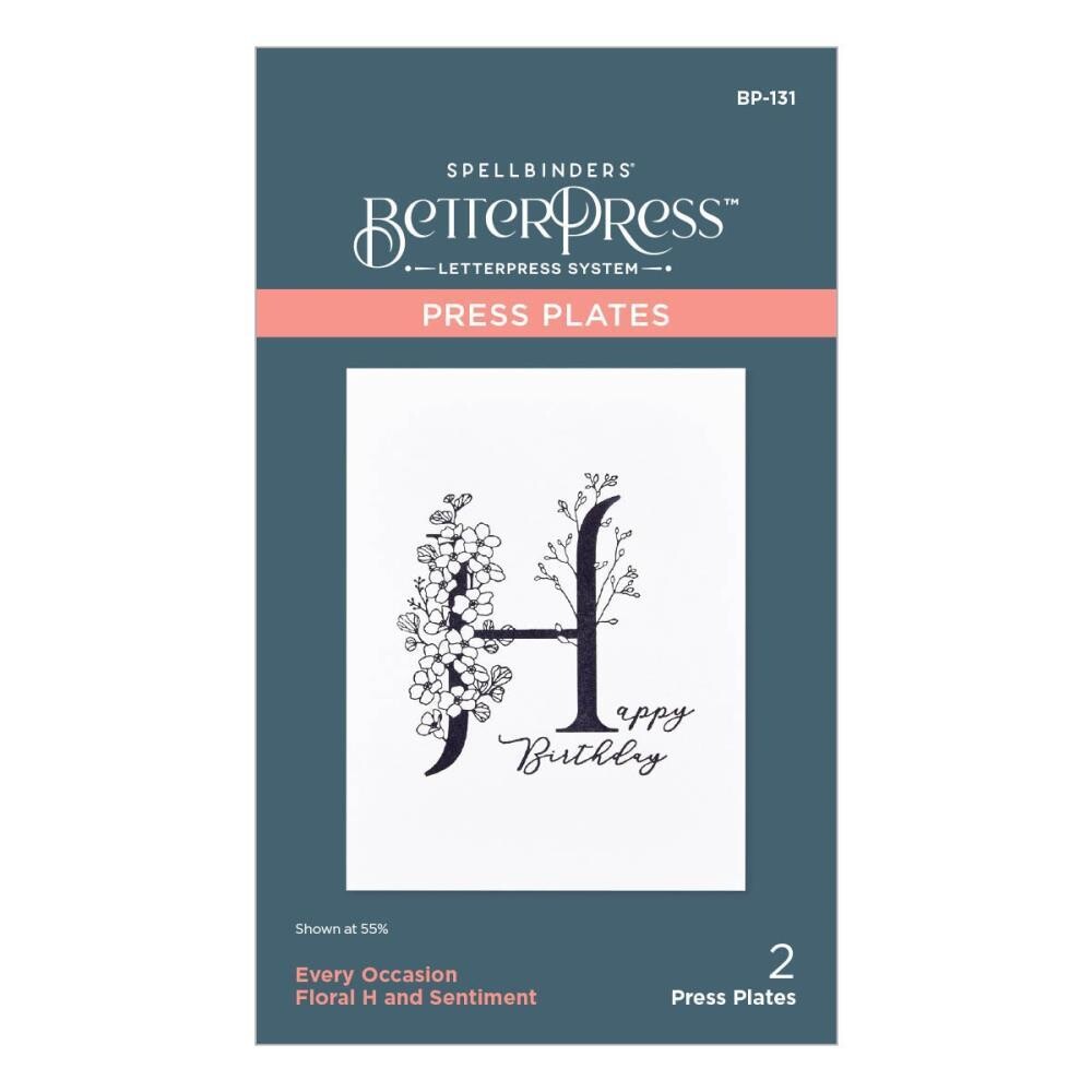 Spellbinders Paper Arts - Betterpress - Press Plate - By Paul Antonio - Floral Alphabet - Letter H - BP131 - 2 pcs