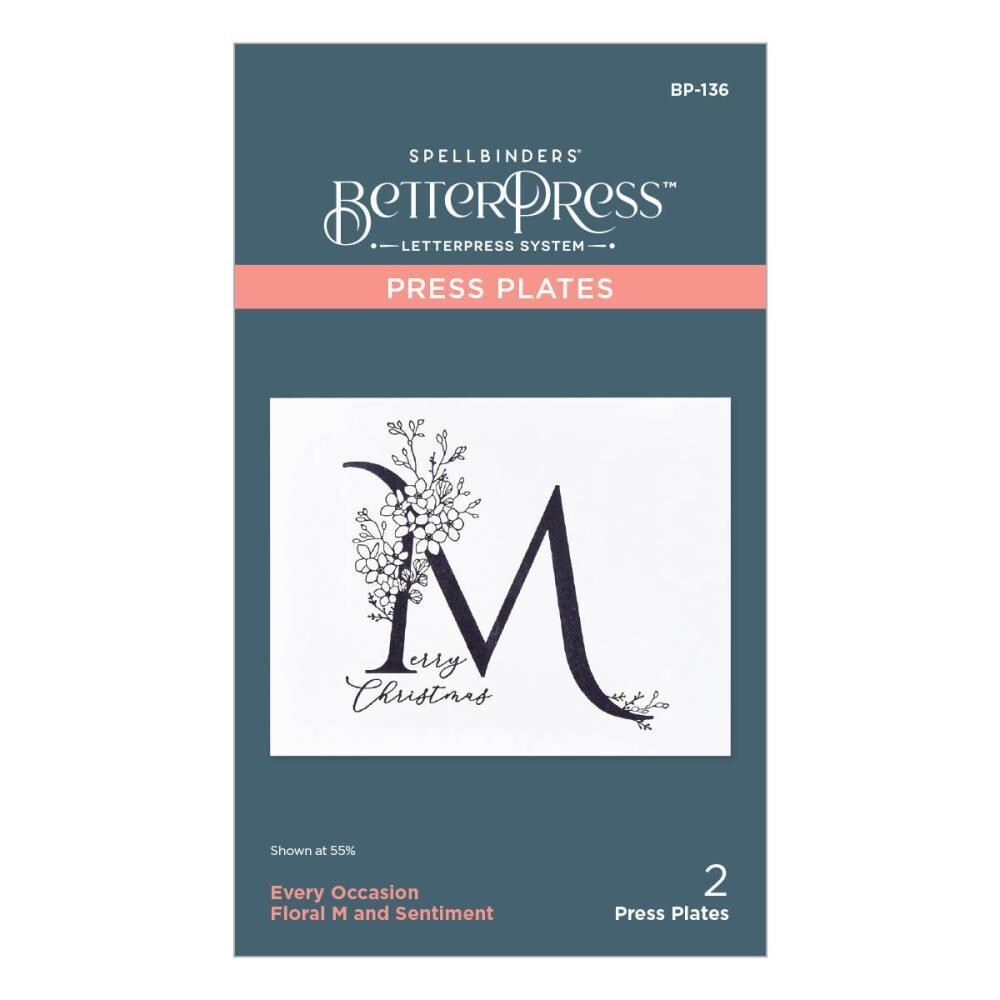 Spellbinders Paper Arts - Betterpress - Press Plate - By Paul Antonio - Floral Alphabet - Letter M - BP136 - 2 pcs