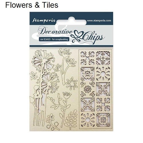 Stamperia - Decorative Chips - Flowers &amp; Tiles - SCB02 - 9.5 cm x 9.5 cm - 3.75&quot; x 3.75&quot;