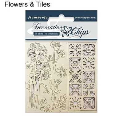 Stamperia - Decorative Chips - Flowers &amp; Tiles - SCB02 - 9.5 cm x 9.5 cm - 3.75&quot; x 3.75&quot;