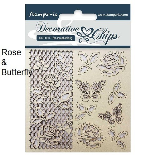 Stamperia - Decorative Chips - Rose &amp; Butterfly - SCB16 - 14 cm x 14 cm - 5.&quot;5&quot; x 5.5&quot;