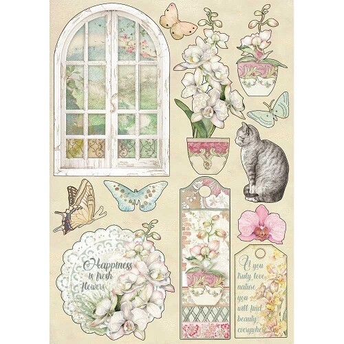 Stamperia - Wooden Shapes - Embellishments - Cats &amp; Orchids 2 - A5 (5.75&quot; x 8.25&quot;) - KLSP087