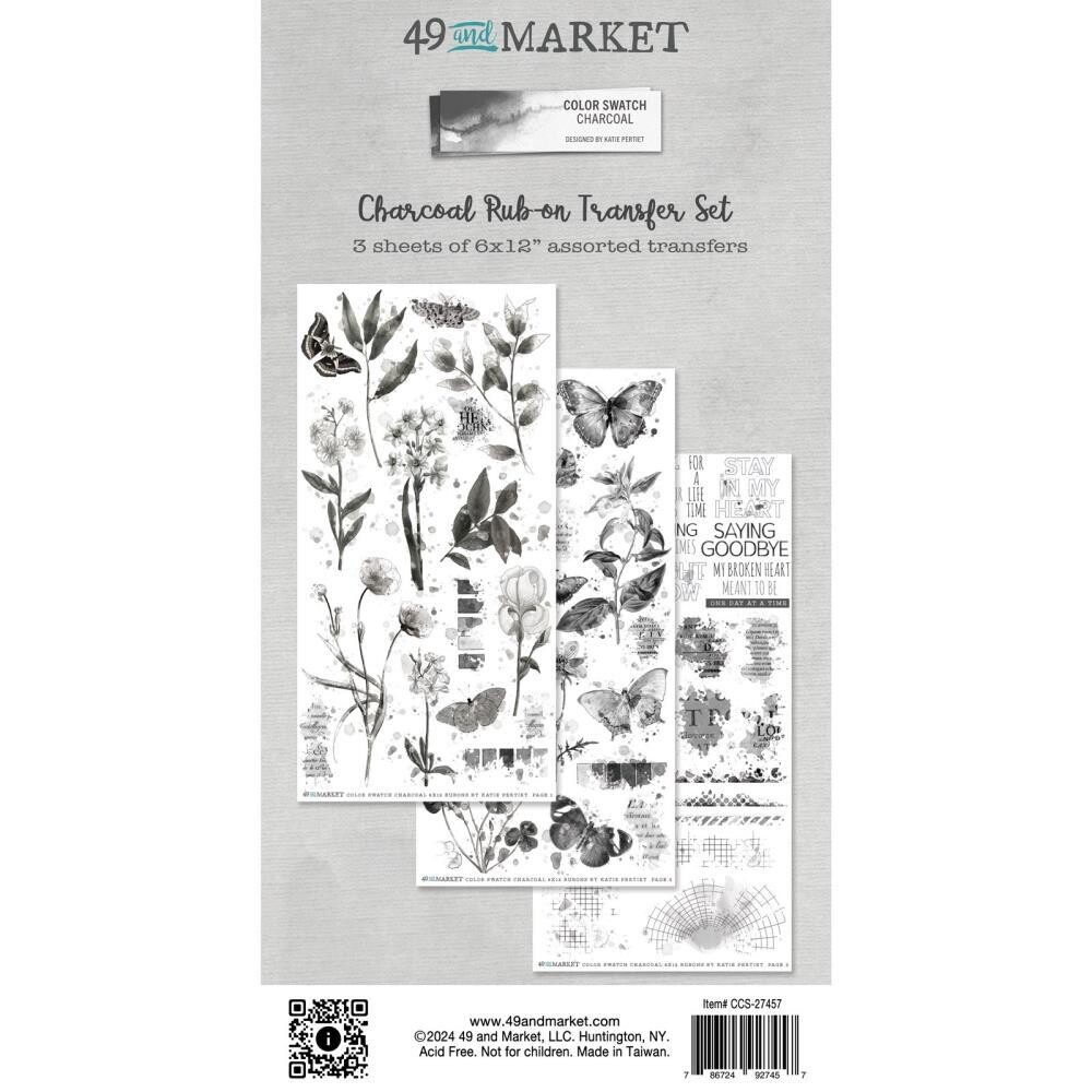 49 &amp; Market - Colour Swatch Collection - Charcoal - Rub On Transfer Set - CCS27457