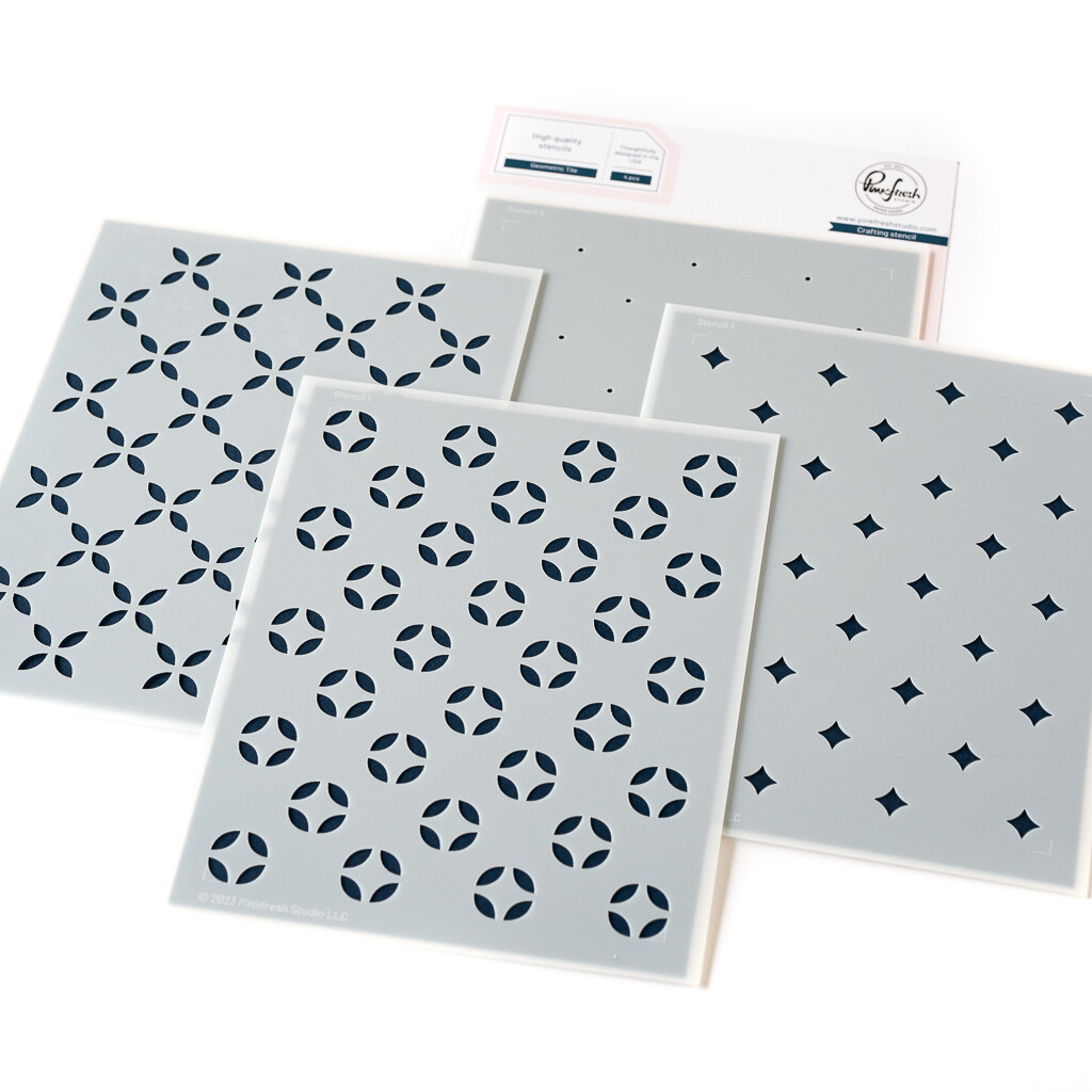 PinkFresh Studio - Pure Joy Collection - Geometric Tile - Layered Stencil - 212823 - 4 pcs