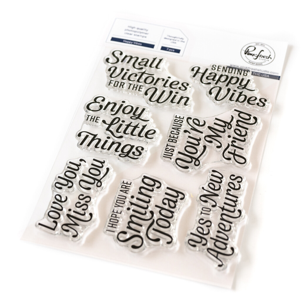 PinkFresh Studio - Pure Joy Collection - Happy Vibes - Sentiment - Clear Polymer Stamp -4&quot; x 6&quot; - 240024 - 7 pcs