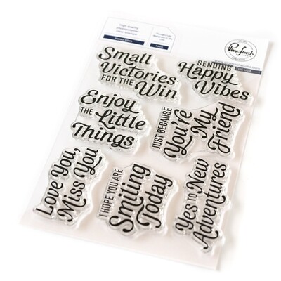 PinkFresh Studio - Pure Joy Collection - Happy Vibes - Sentiment - Clear Polymer Stamp -4&quot; x 6&quot; - 240024 - 7 pcs