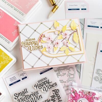 PinkFresh Studio - Pure Joy Collection - Happy Vibes - Sentiment - Clear Polymer Stamp -4" x 6" - 240024 - 7 pcs