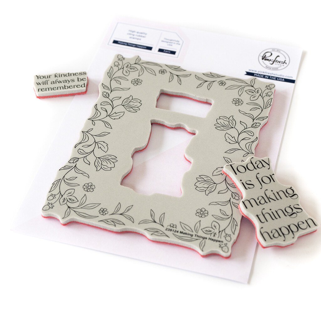 PinkFresh Studio - Pure Joy Collection - Making Things Happen -   Cling Rubber Stamp - 4.25&quot; x 5.5 &quot; - 239124 - 3 pcs