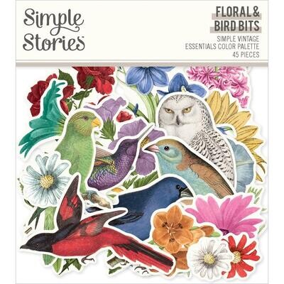 Simple Stories - Color Palette Collection - Die Cuts - Bits &amp; Pieces - Floral &amp; Birds - SCVP22232 - 45 pcs