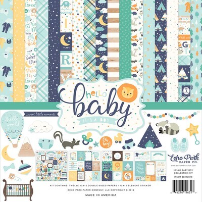 Echo Park Paper Co - Hello Baby Collection - 12 x 12 Paper pack BB172016 - 12 sheets + 12 x 12 sticker sheet