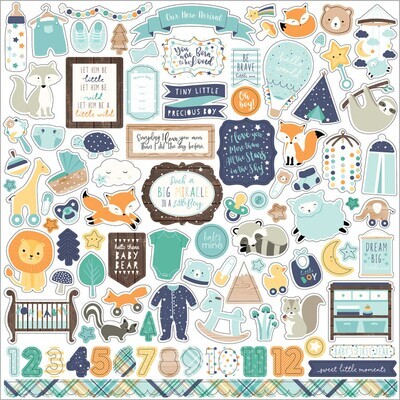 Echo Park Paper Co - Hello Baby Collection - 12 x 12 Paper pack BB172016 - 12 sheets + 12 x 12 sticker sheet