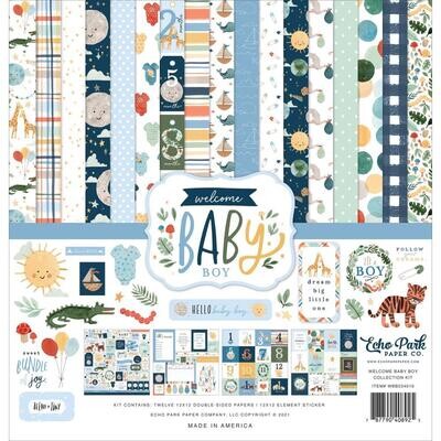 Echo Park Paper Co -Welcome Baby Boy Collection - 12 x 12 Paper Pack - WBB234016 - 12 sheets + 12 x 12 sticker sheet