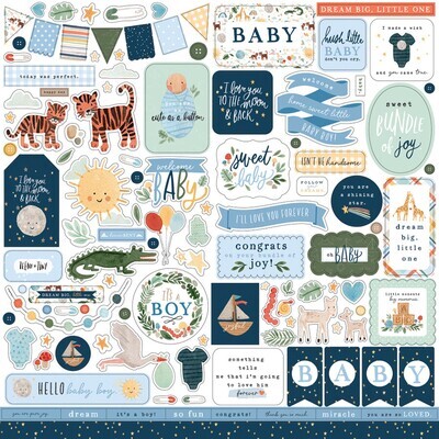 Echo Park Paper Co -Welcome Baby Boy Collection - 12 x 12 Paper Pack - WBB234016 - 12 sheets + 12 x 12 sticker sheet
