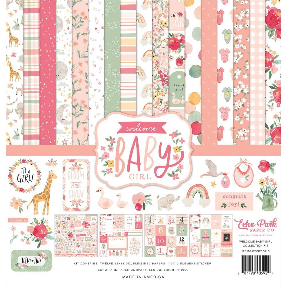 Echo Park Paper Co -Welcome Baby Girl Collection - 12 x 12 Paper Pack - WBB233016 - 12 sheets + 12 x 12 sticker sheet