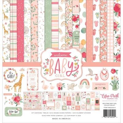 Echo Park Paper Co -Welcome Baby Girl Collection - 12 x 12 Paper Pack - WBB233016 - 12 sheets + 12 x 12 sticker sheet