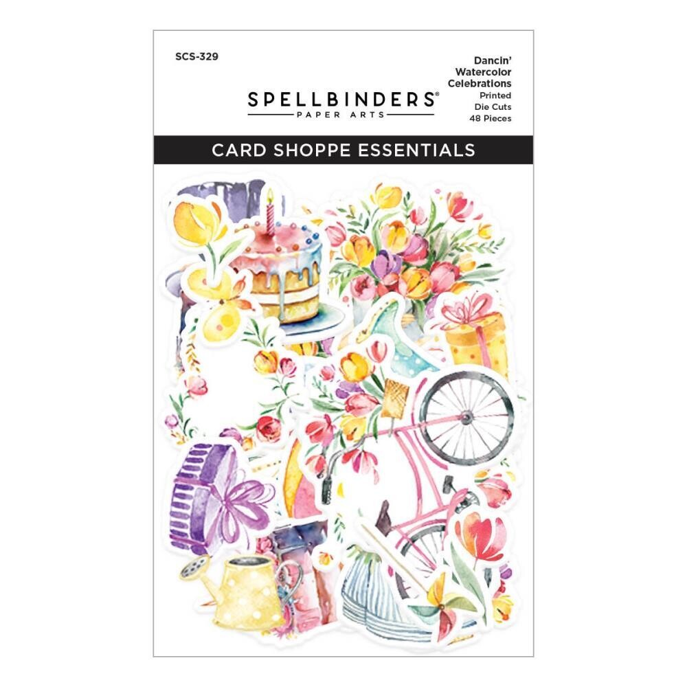 Spellbinders Paper Arts - Printed Die Cuts - Dancin Watercolor Celebrations - SCS-329 - 48 pcs