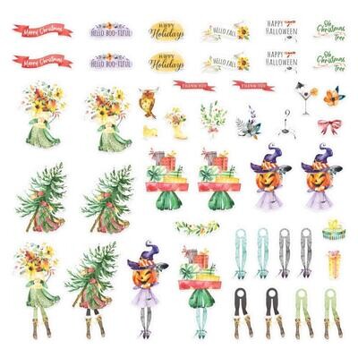 Spellbinders Paper Arts - Printed Die Cuts - Dancin Watercolor Holidays - SCS-330 - 48 pcs
