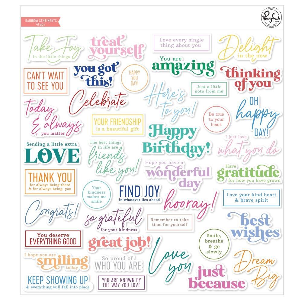 PinkFresh Studio - Die Cuts - Rainbow Sentiments - 149022 - 41 pcs