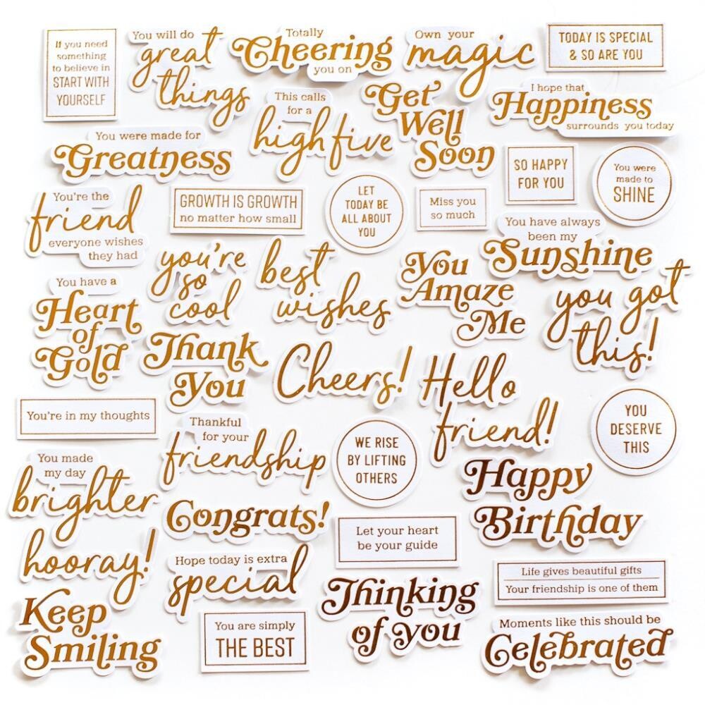 PinkFresh Studio - Die Cuts - Foiled -  Sentiments 3 - 154822 - 39 pcs