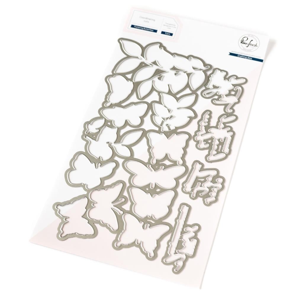 PinkFresh Studio - Artsy Floral Collection - Fluttering Butterflies - Die Set -Slimline - 4&quot; x 12&quot; - 218824 - 5 pcs