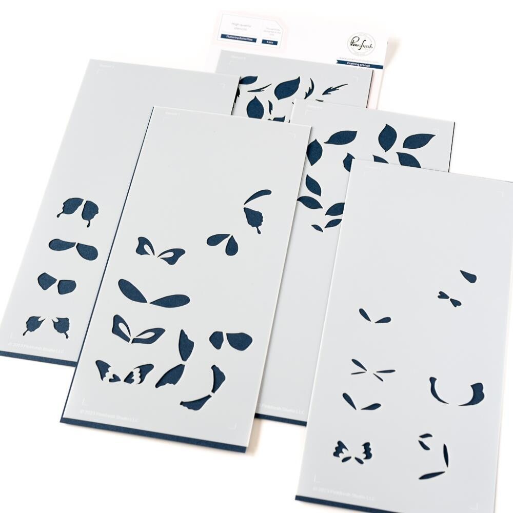 PinkFresh Studio - Artsy Floral Collection - Fluttering Butterflies - Clear Polymer Stamp - Slimline - 4&quot; x 12&quot; - 218724 - 5 pcs